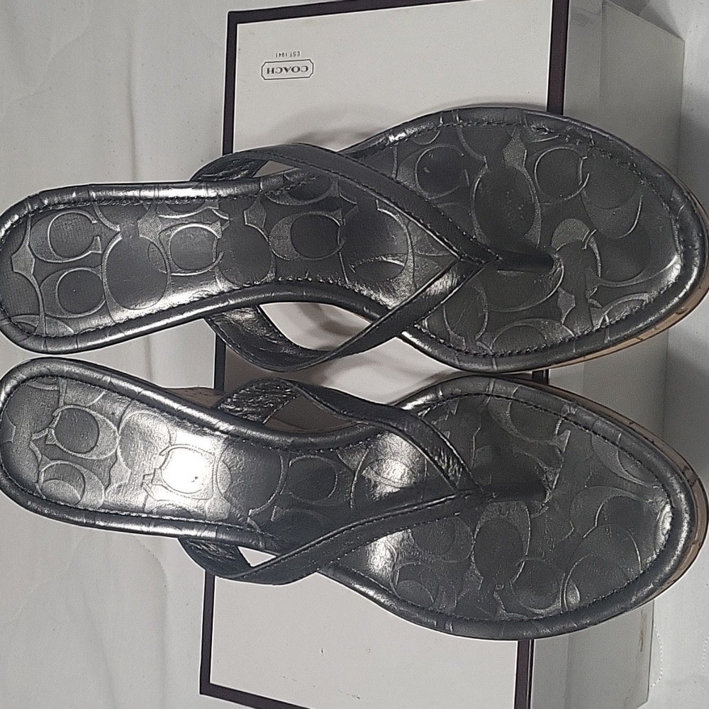 Coach Women's Black (Pewter) Leather Sandals